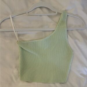 Aritzia Babaton ribbed one shoulder crop top light green